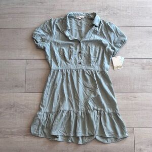 NWT Bebop Sage Green Babydoll Mini Dress Tiered Ruffle #Cottagecore #Boho | L